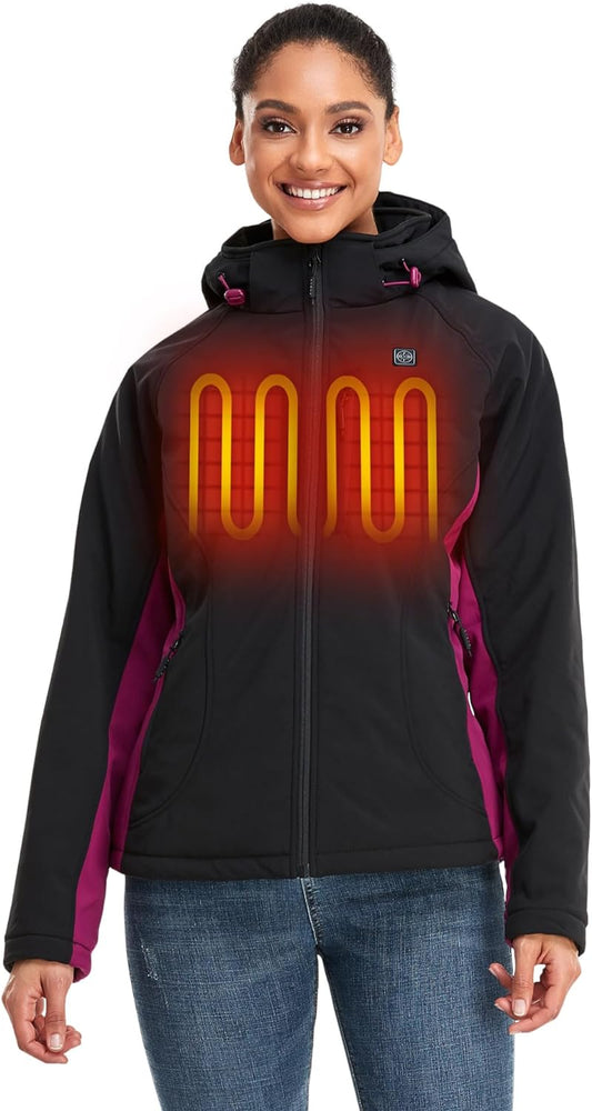 Women'S Slim Fit Heated Jacket with Battery, Heated Coat with Detachable Hood (Charger Not Included)